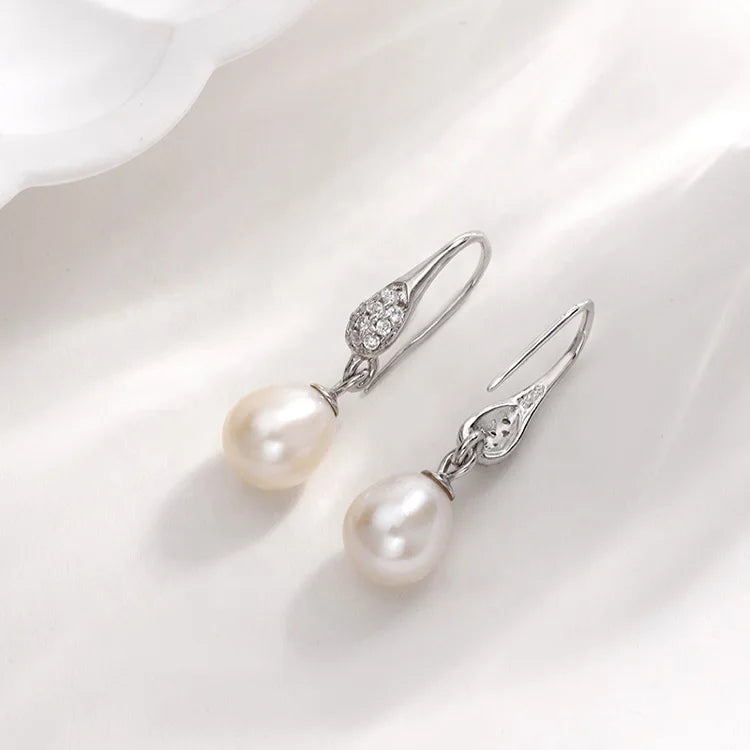 2024 fashion custom wholesale zircon wholesale women western 925 silver waterdrop fresh water natural pearl earring