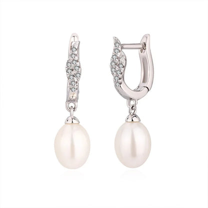 Wedding 925 sterling silver freshwater cultured pearl statement drop clasp earrings