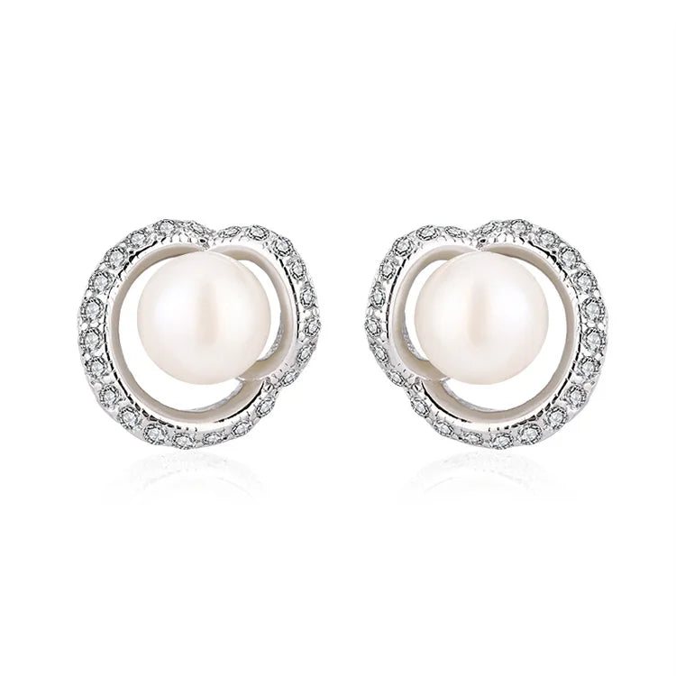 Custom logo bulk wholesale jewelry 2024 fashion fine freshwater pearl diamond s925 sterling silver stud earrings