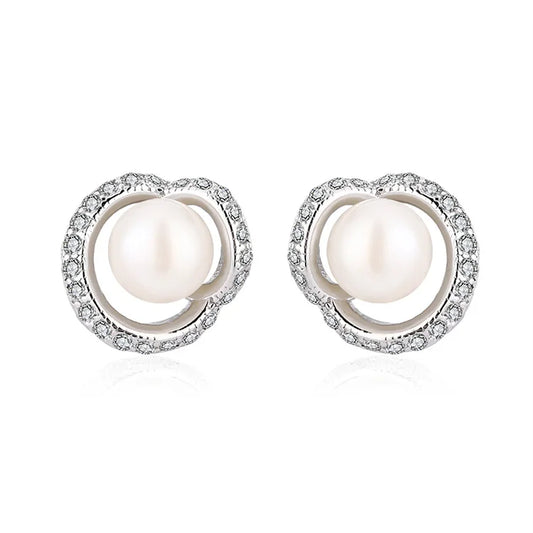 Custom logo bulk wholesale jewelry 2024 fashion fine freshwater pearl diamond s925 sterling silver stud earrings