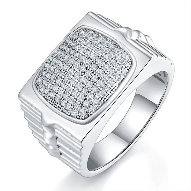 Elegant Moissanite 925 Silver Men's Ring - Stylish Hip-Hop Design Perfect for Weddings, Parties, and Special Occasions