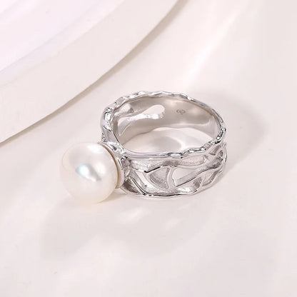 Jewelry wholesale OEM hollow design 925 sterling silver cultured freshwater pearl ring