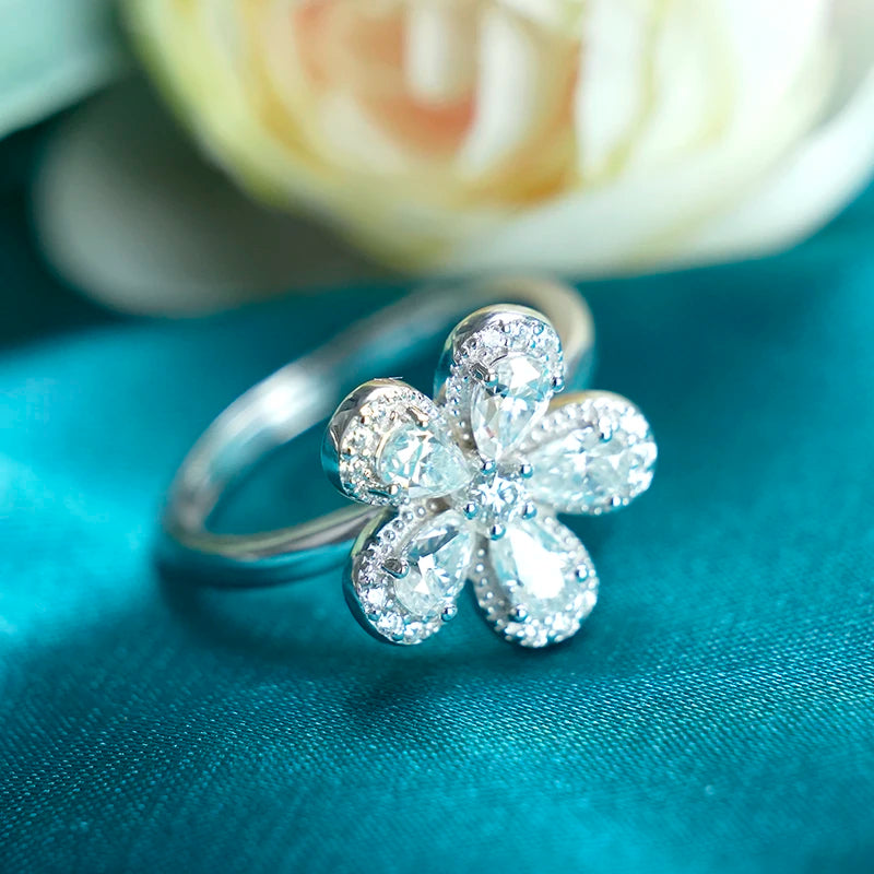 Jeweller Buy Certified Moissanite Diamond Flower Ring 925 Sterling Silver Rhodium Plated Prong Setting