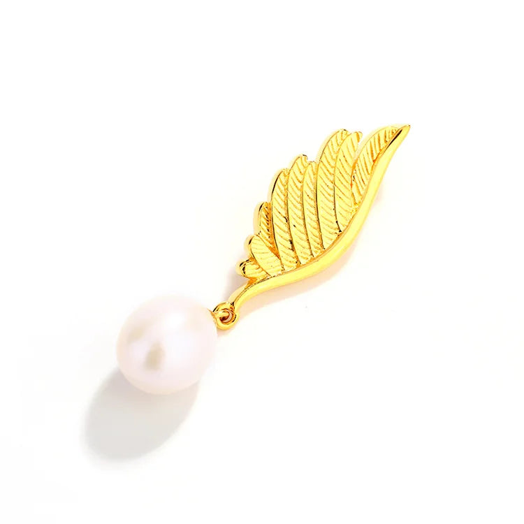 Gold plated wing fresh water pearl 925 pure silver pendant for women