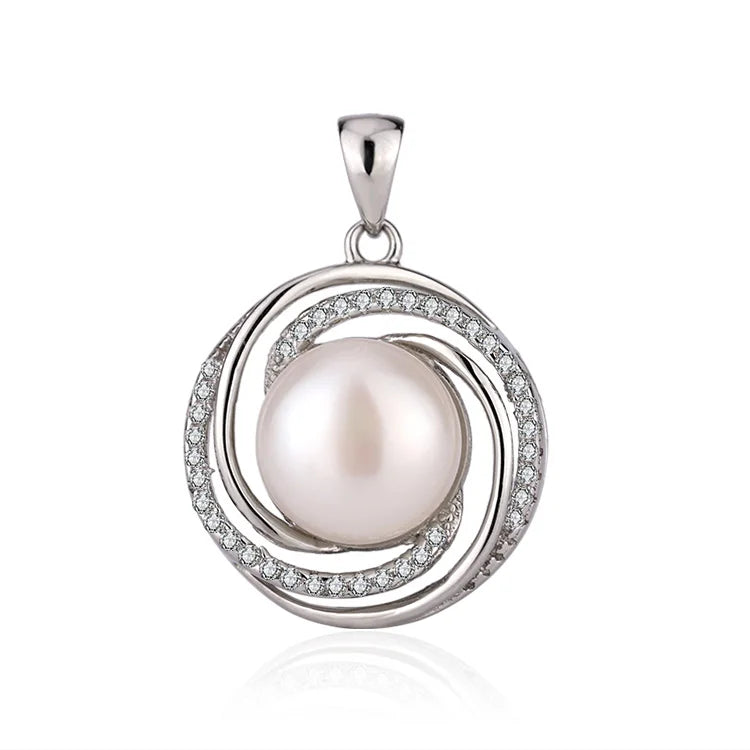 Custom fashion fine sterling silver 925 jewellery pearl round charm pendant necklace for women wholesale