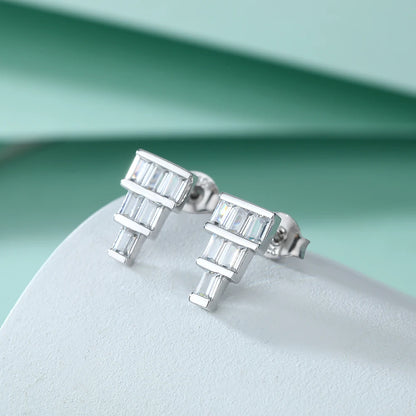 Fine Jewelry Iced Earring Women Square Shaped Original Design 925 Sterling Silver Studs Earrings for Women