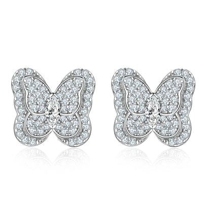 Trendy Earring Summer Butterfly Women Jewelry Cubic Zirconia 925 Sterling Silver Butterfly Stud Earrings