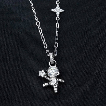 Jeweller Buy Adorable Space Astronaut Pendant Necklace Moissanite Diamond 925 Sterling Silver Link Chain Trendy Style