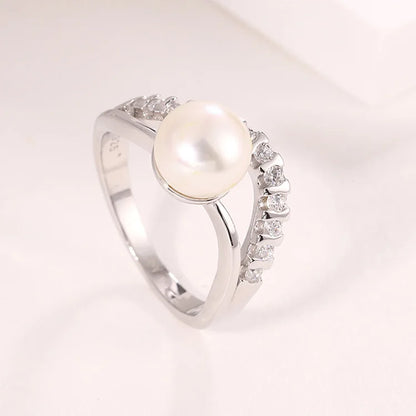 Fashion luxury women wedding engagement 925 sterling silver finger custom moissanite zircon diamond freshwater pearl ring