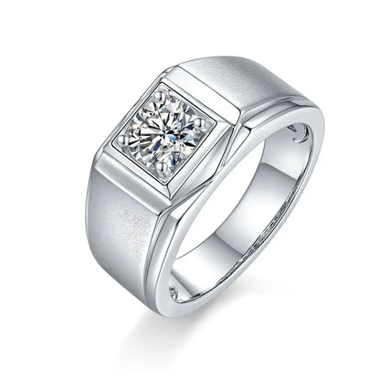 Men's 1 Carat Moissanite Ring in 925 Sterling Silver - Single Stone Wedding/Engagement/Anniversary Gift