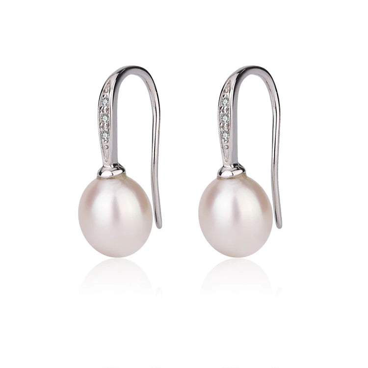 Custom luxury fish hook 925 sterling silver freshwater cultured pearl earrings with diamonds