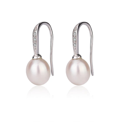 Custom luxury fish hook 925 sterling silver freshwater cultured pearl earrings with diamonds