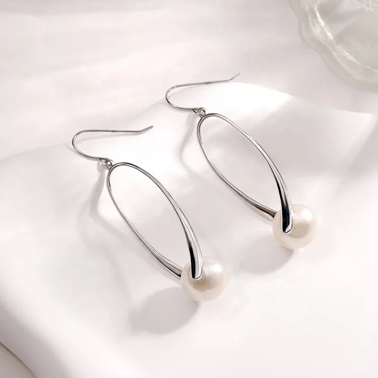 Trendy fashion wholesale women western pearl 925 sterling silver zircon large hoop stud earrings