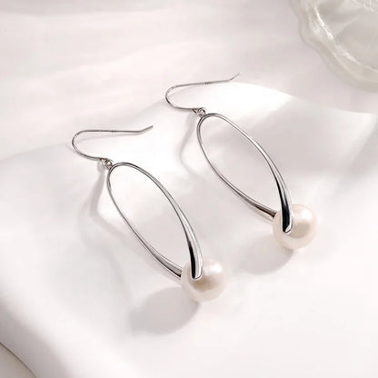 Trendy fashion wholesale women western pearl 925 sterling silver zircon large hoop stud earrings