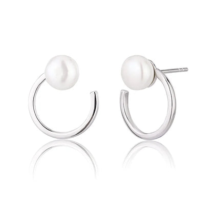 Luxury statement gold women fashion silver 925 small hoop white pearl studs earring