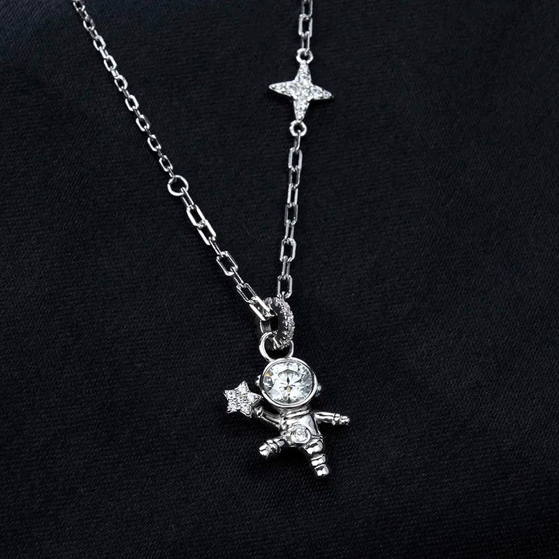 Jeweller Buy Adorable Space Astronaut Pendant Necklace Moissanite Diamond 925 Sterling Silver Link Chain Trendy Style