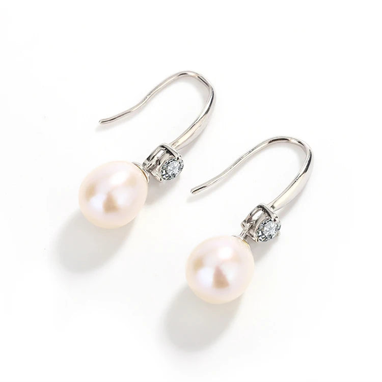 Wholesale High Quality fish hook jewelry freshwater pearl 925 silver earrings rhodium plating solution for women