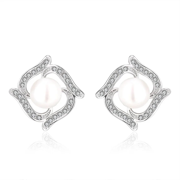 Zircon stone freshwater pearl women earrings 925 sterling silver stud with natural stones