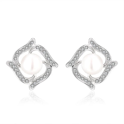 Zircon stone freshwater pearl women earrings 925 sterling silver stud with natural stones