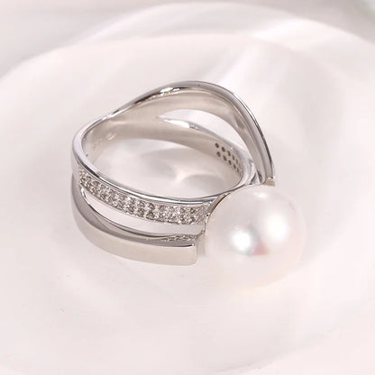 Fashion fine jewelry s925 silver freshwater pearl ring inlaid with moissanite diamonds