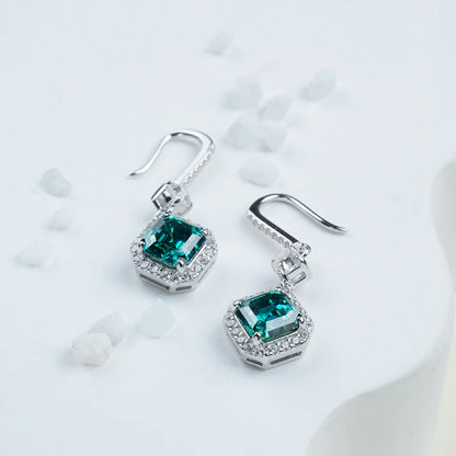 Jeweller Buy Asscher Cut Emerald Moissanite Diamond Earrings 925 Sterling Silver Huggie Dangle Drop