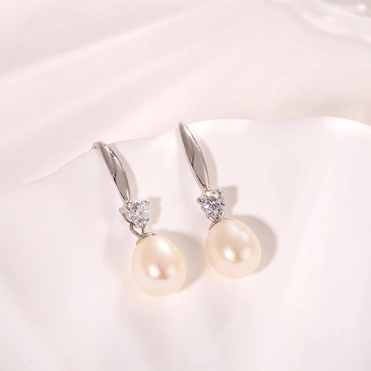 Wholesale High Quality fish hook jewelry freshwater pearl 925 silver earrings rhodium plating solution for women