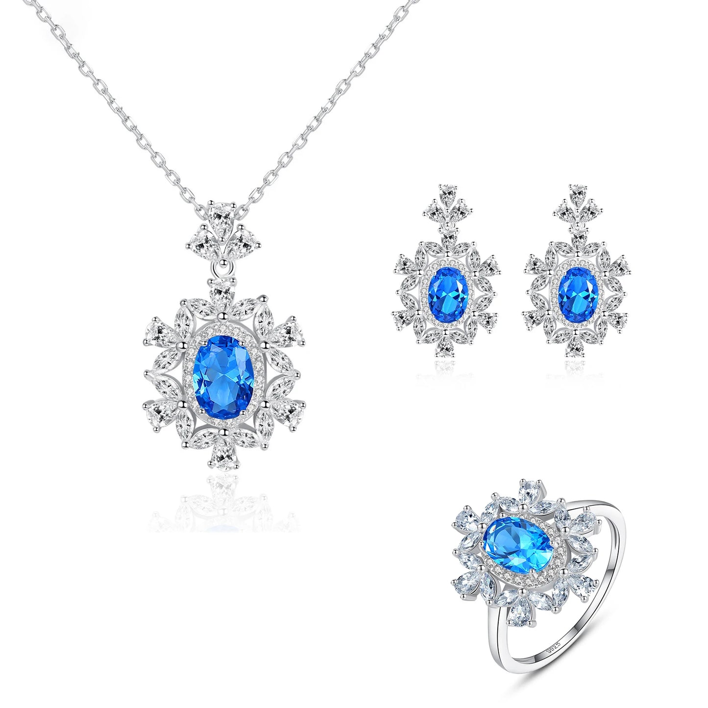 Jewelry Set 925 Sterling Silver Women Jewelry Zircon Stone Ring Necklace Earring Non Tarnish Rhodium Plated Jewelry Sets