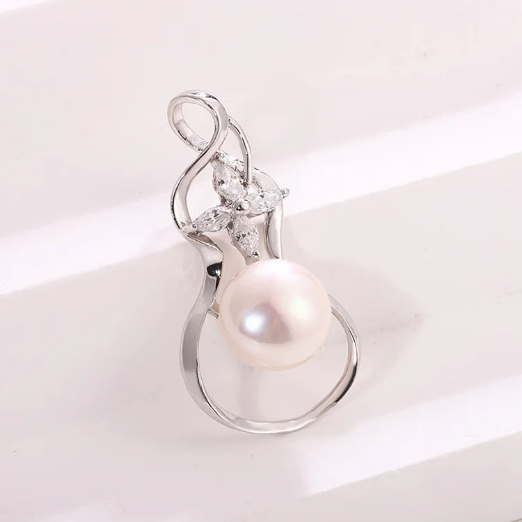 925 Sterling silver geometric gourd cultured white freshwater pearl charm pendant