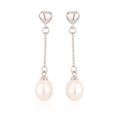 Trendy beautiful 7mm 7.5mm pearl 925 sterling silver freshwater cultured pearl post dangle drop earrings