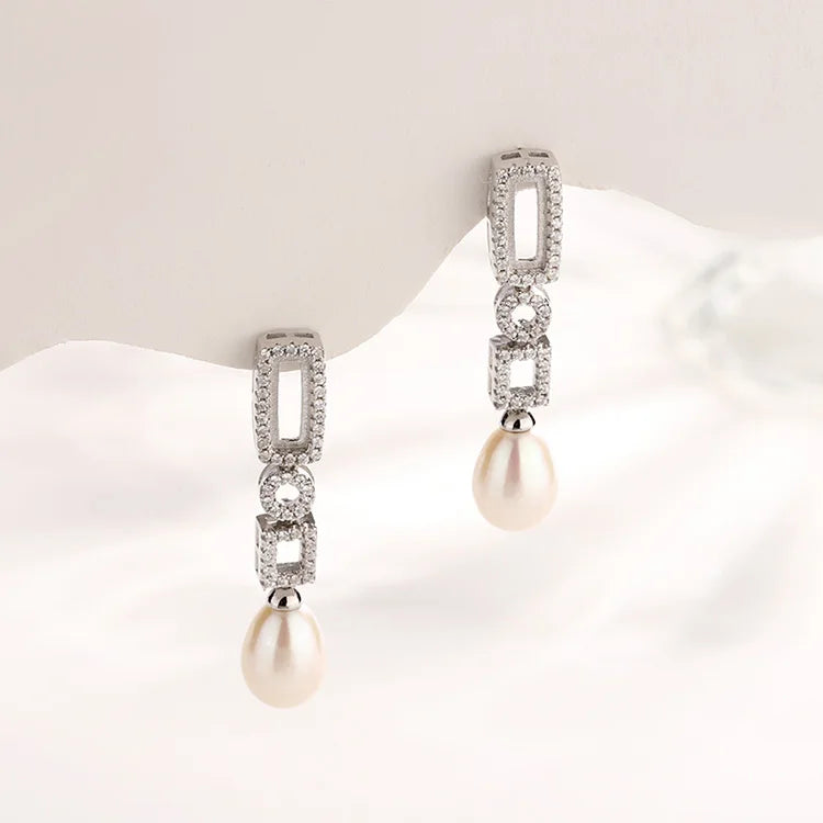 Wholesale jewelry 925 sterling silver freshwater pearl drop long dangle earrings