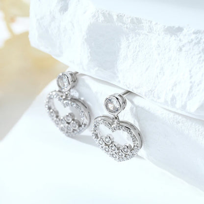 Unique Heart Earrings Hypoallergenic Rhodium Plated Non Tarnish 925 Sterling Silver Drop Earrings