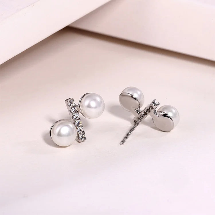 OEM luxury irregular shape earings jewelry women zirconia s925 sterling silver mini studs earring with natural real pearl