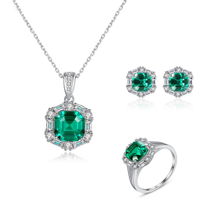 Jewelry Set  Women Jewelry Rhodium Plated Colorful Zirconia Stone Ring Necklace Earring Non Tarnish Jewelry Sets