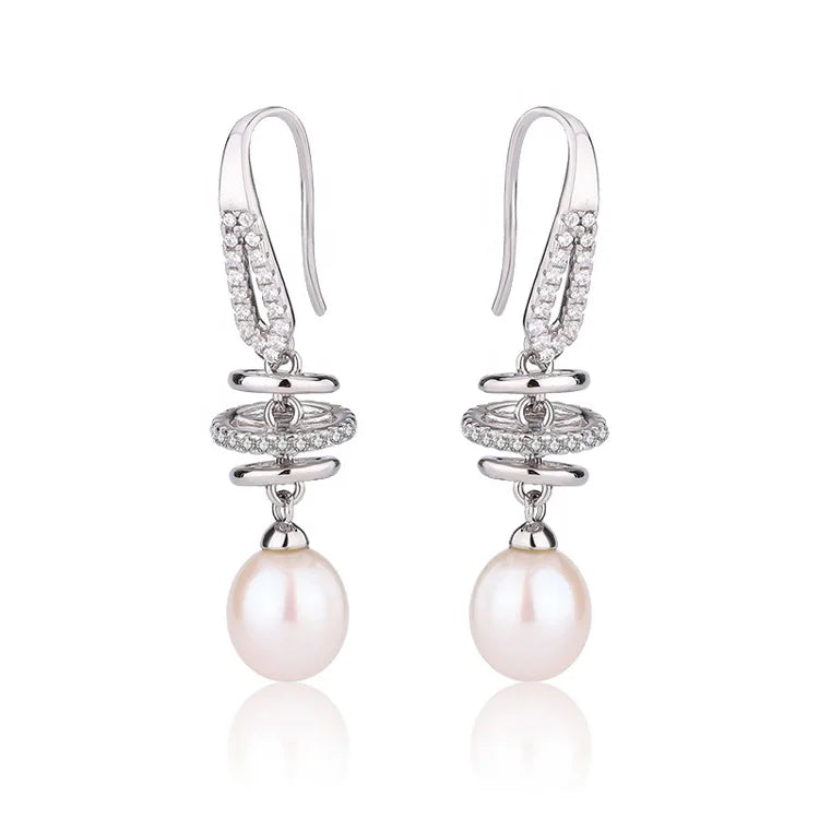 Dainty statement 925 sterling silver freshwater pearl fine jewelry drop earrings long