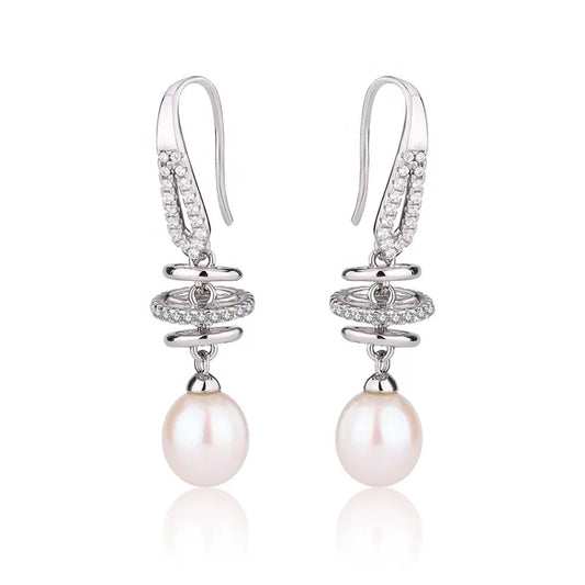 Dainty statement 925 sterling silver freshwater pearl fine jewelry drop earrings long