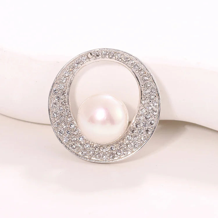 Hollow exaggerated large round inlaid fine diamond 925 sterling silver freshwater pearl pendant