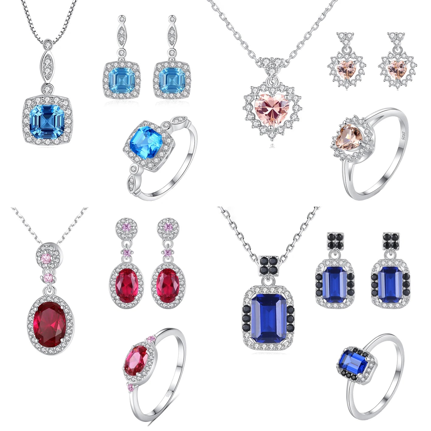 Jewelry Set 925 Sterling Silver Women Jewelry Zircon Stone Ring Necklace Earring Non Tarnish Rhodium Plated Jewelry Sets