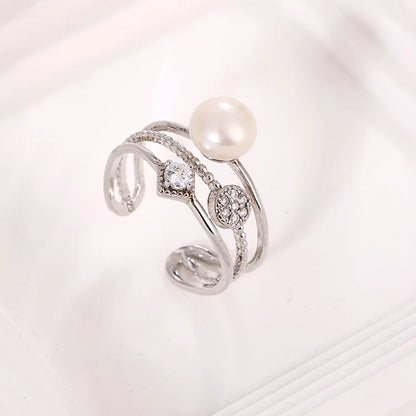 Custom three-band design ladies women female sterling silver pearl rings for girlfriend