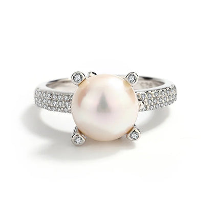 Fashion Ladies Jewelry Customized Brand LOGO Claw Set Pearl Diamond Ring