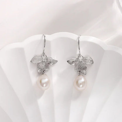 Custom logo jewelry 925 s925 sterling silver fresh water pearl leaf clover earring