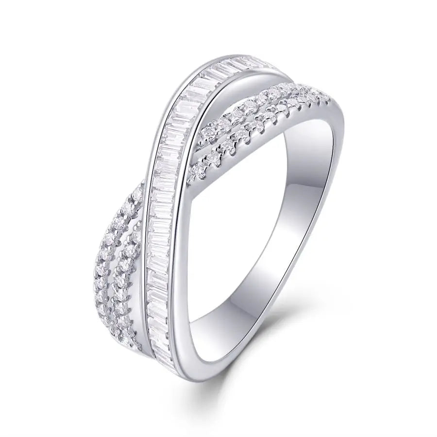 0.76ctw D Color Moissanite Wedding Band for Women, 925 Sterling Silver, Round & Square Stones, Twisted Design