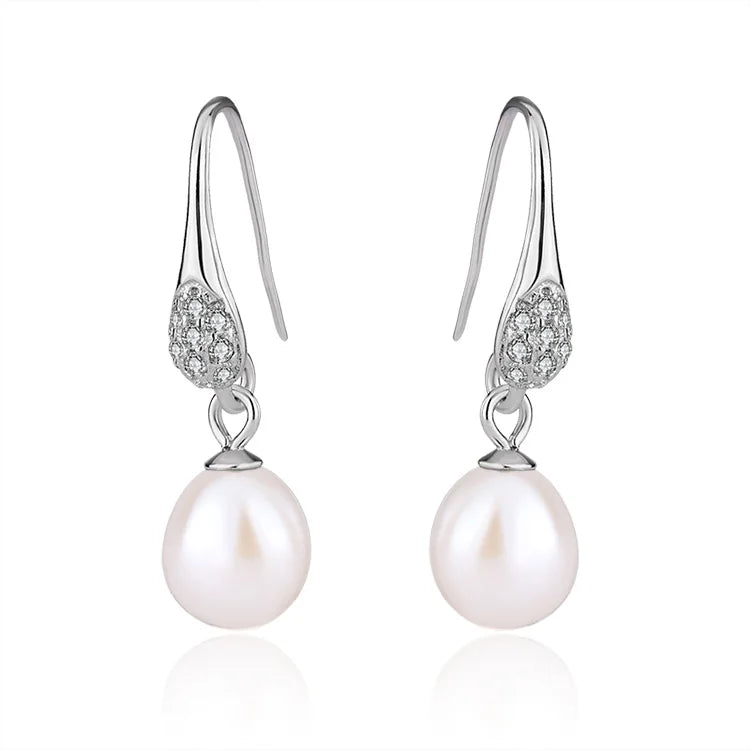 2024 fashion custom wholesale zircon wholesale women western 925 silver waterdrop fresh water natural pearl earring