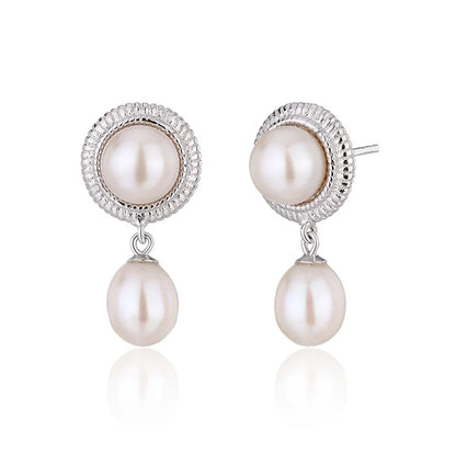 Fashion jewelry 925 sterling silver zircon large real freshwater natural pearl earrings