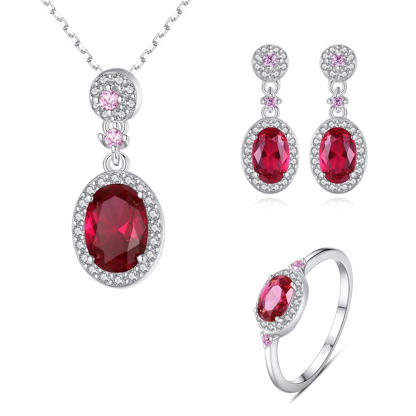 Jewelry Set 925 Sterling Silver Women Jewelry Zircon Stone Ring Necklace Earring Non Tarnish Rhodium Plated Jewelry Sets