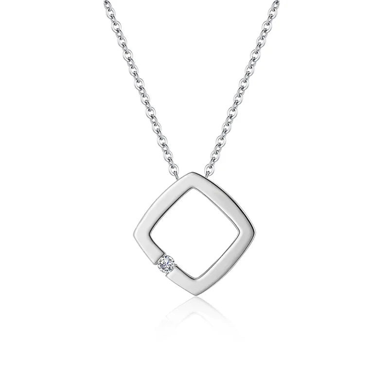 Jeweller Buy 925 Sterling Silver Link Chain with Tetragon Square Pendant Moissanite Diamond Necklace