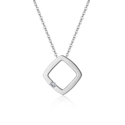 Jeweller Buy 925 Sterling Silver Link Chain with Tetragon Square Pendant Moissanite Diamond Necklace