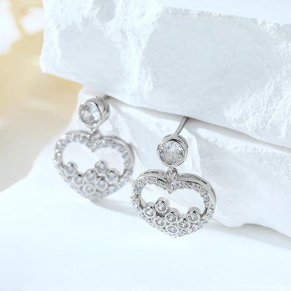 Unique Heart Earrings Hypoallergenic Rhodium Plated Non Tarnish 925 Sterling Silver Drop Earrings