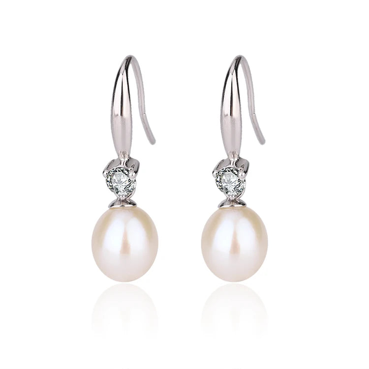 Wholesale High Quality fish hook jewelry freshwater pearl 925 silver earrings rhodium plating solution for women