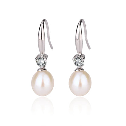 Wholesale High Quality fish hook jewelry freshwater pearl 925 silver earrings rhodium plating solution for women