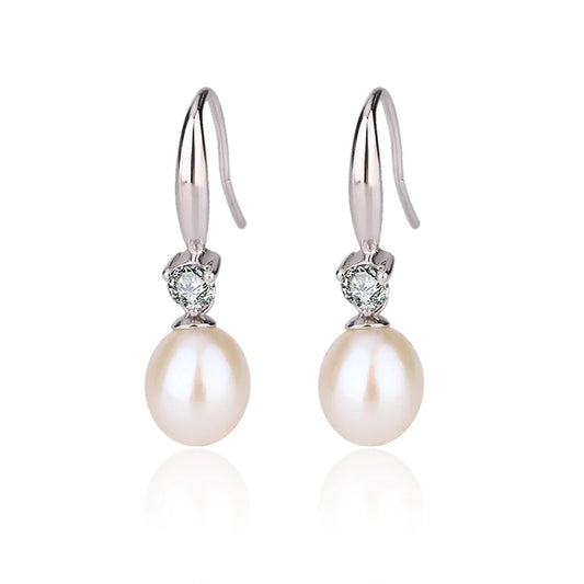 Wholesale High Quality fish hook jewelry freshwater pearl 925 silver earrings rhodium plating solution for women